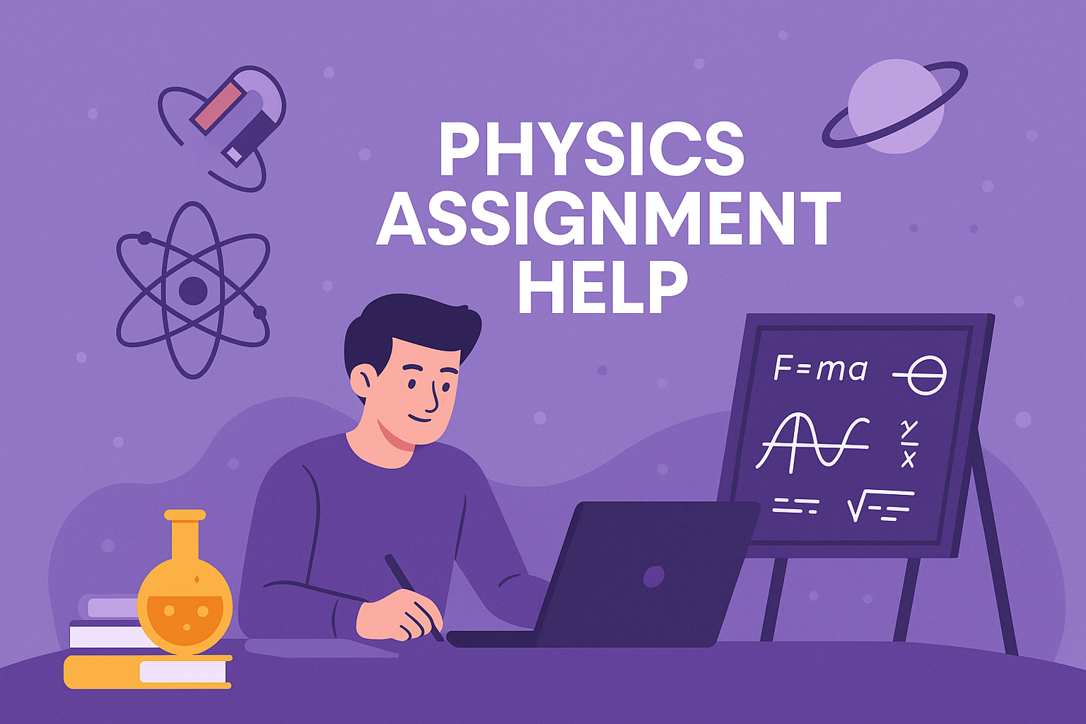Physics Assignment Help UK – Mechanics, Reports, Electromagnetism Physics assignment help UK with formulas and motion diagrams on screen