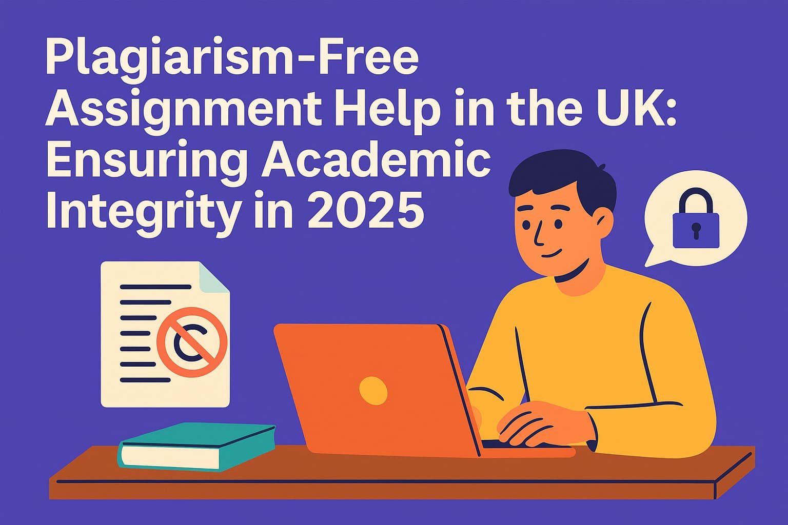 Student using plagiarism-free assignment help in the UK with digital tools, books, and Turnitin-safe assistance
