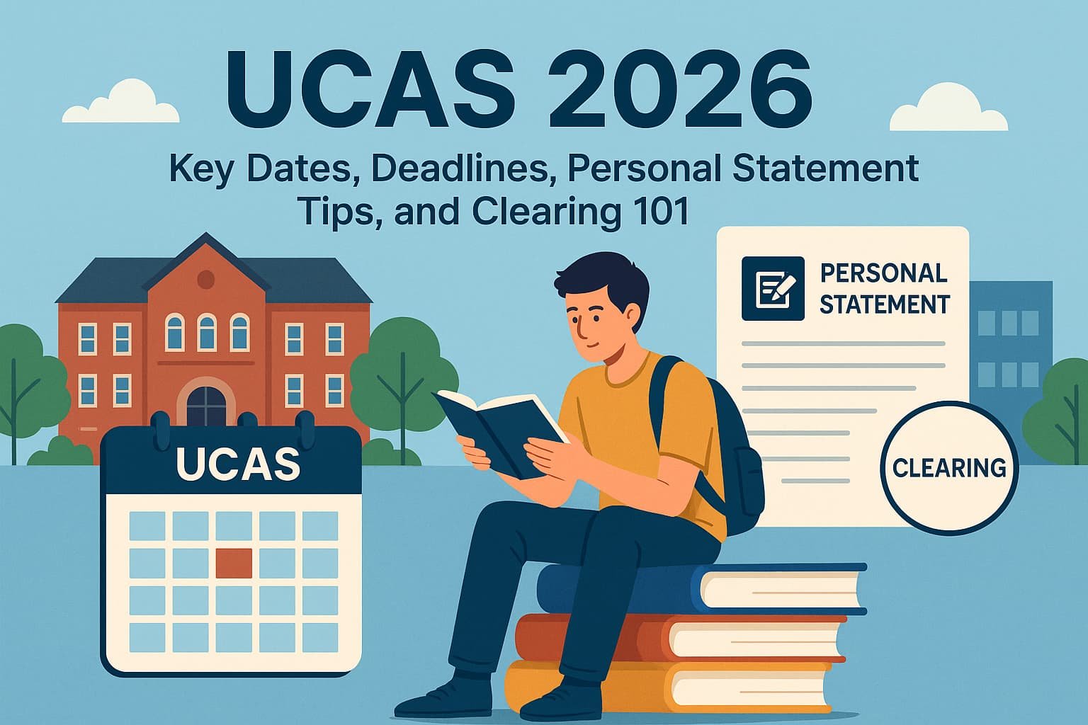 UCAS 2026 — key dates, personal statement changes and Clearing timeline (student checklist graphic).