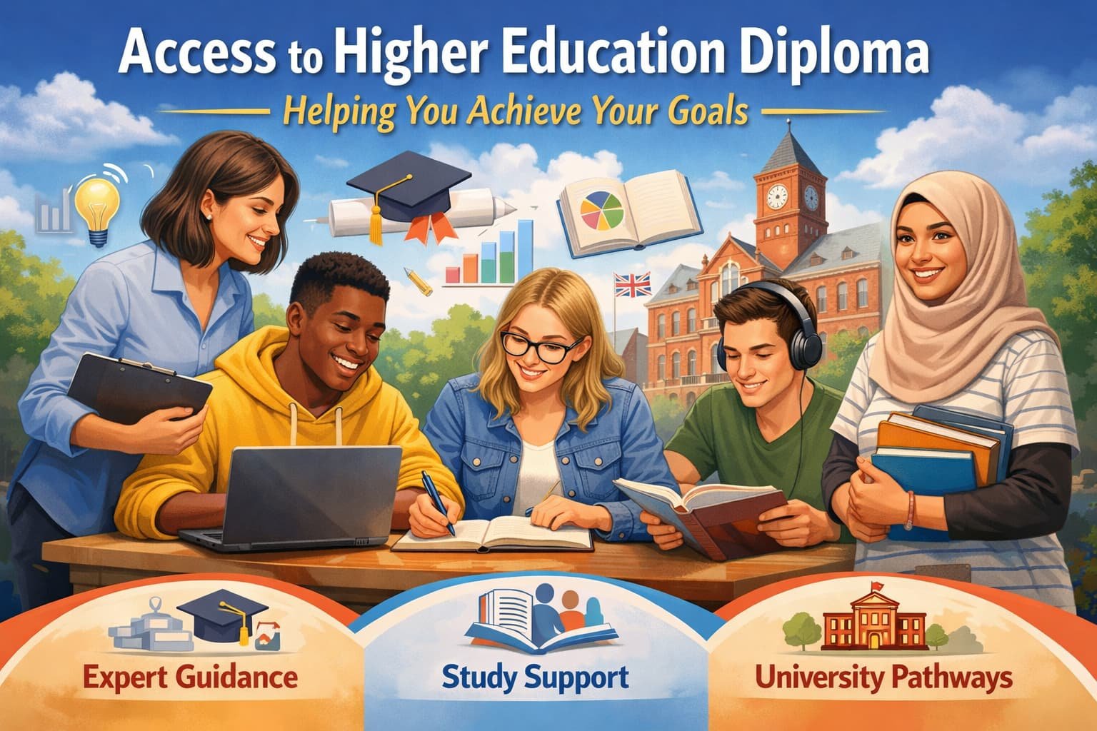 Students receiving support for an Access to Higher Education Diploma from an academic advisor